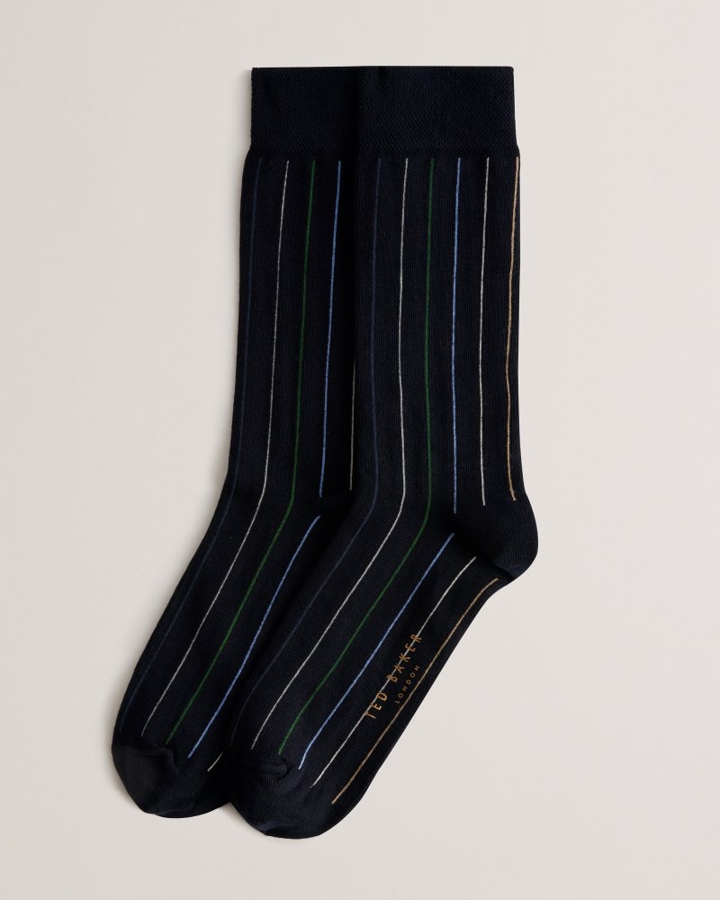 Dark Green Men's Ted Baker Sokkthr Vertical Stripe Sock Price In India | X0A-1359