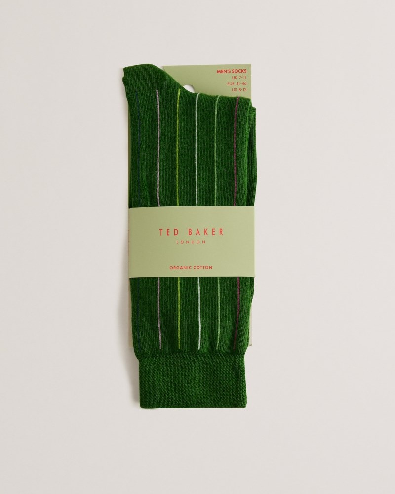 Dark Green Men\'s Ted Baker Sokkthr Vertical Stripe Sock Price In India | X0A-1359