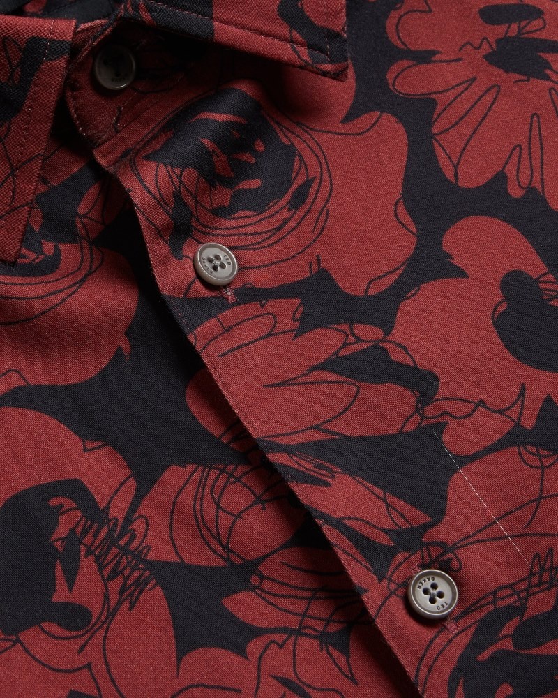 Dark Red Men's Ted Baker Boleena LS Bold Floral Shirt Price In India | Y7Z-1804