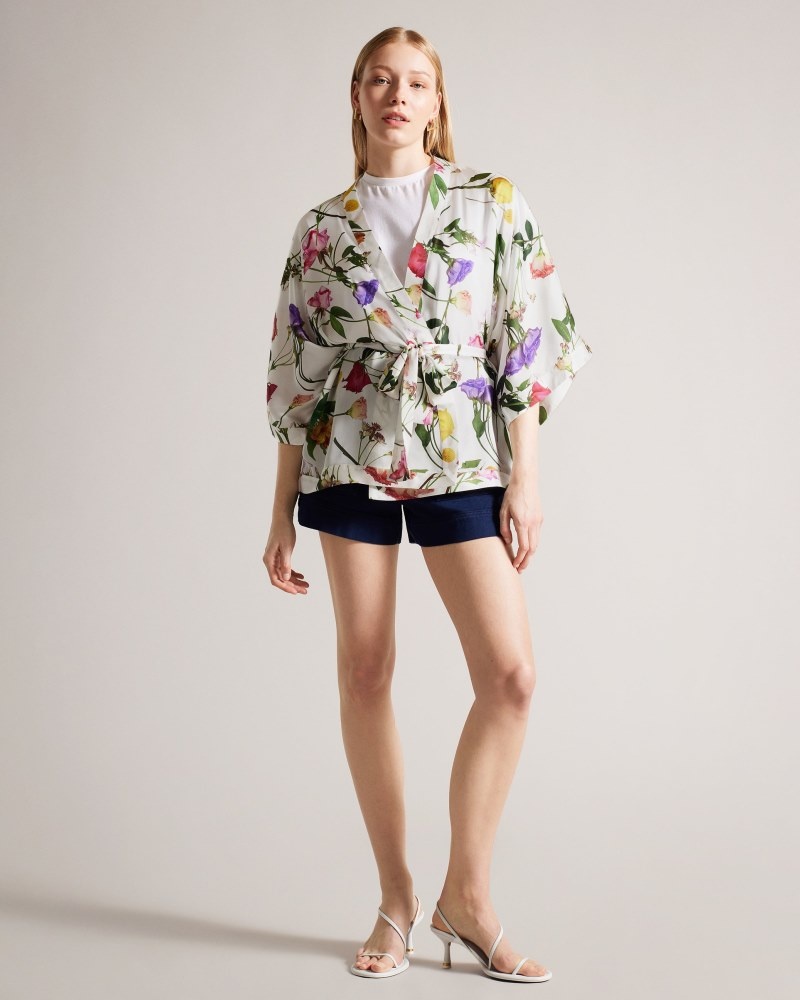 Ecru Women's Ted Baker Paulaah Floral Printed Kimono Price In India | R4T-0486