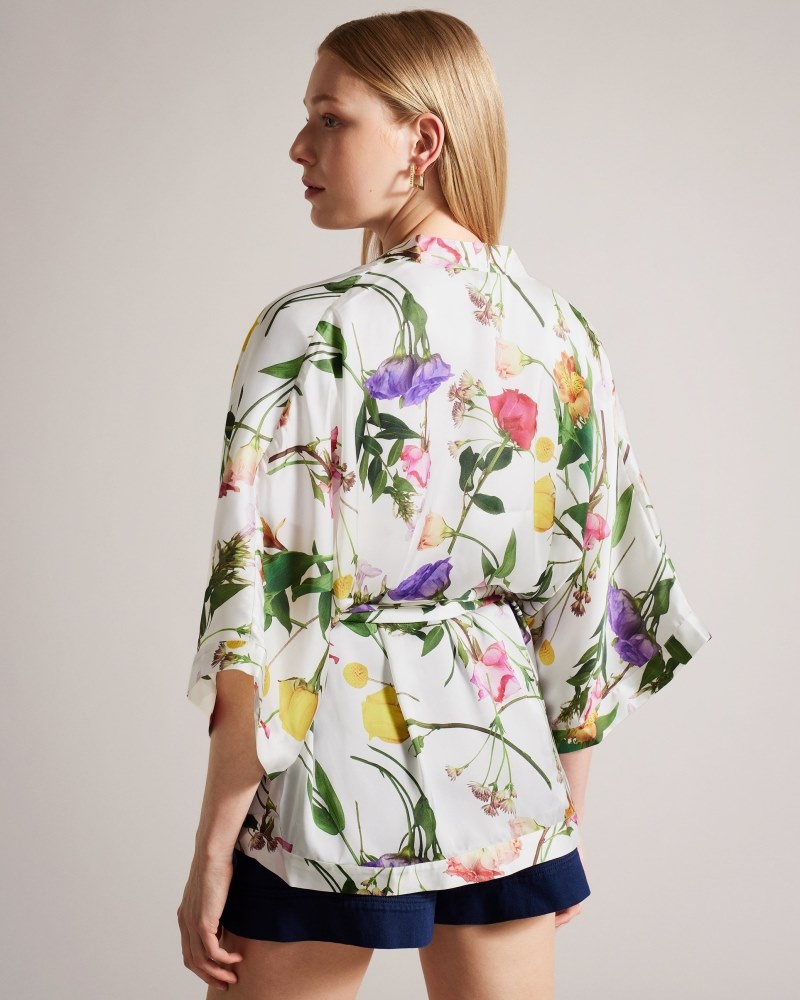 Ecru Women's Ted Baker Paulaah Floral Printed Kimono Price In India | R4T-0486