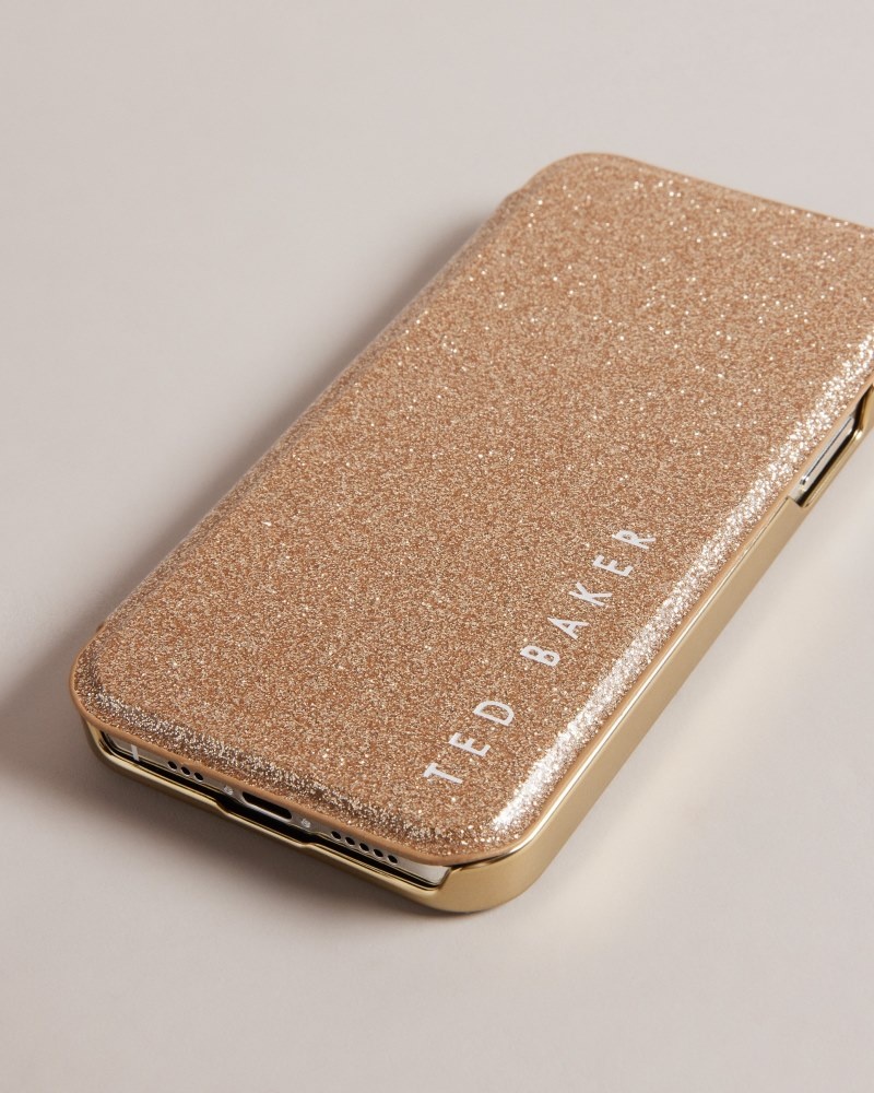 Gold Women's Ted Baker Dianoe Glitter Iphone 12 / 12 Pro Mirror Case Price In India | A6I-1071