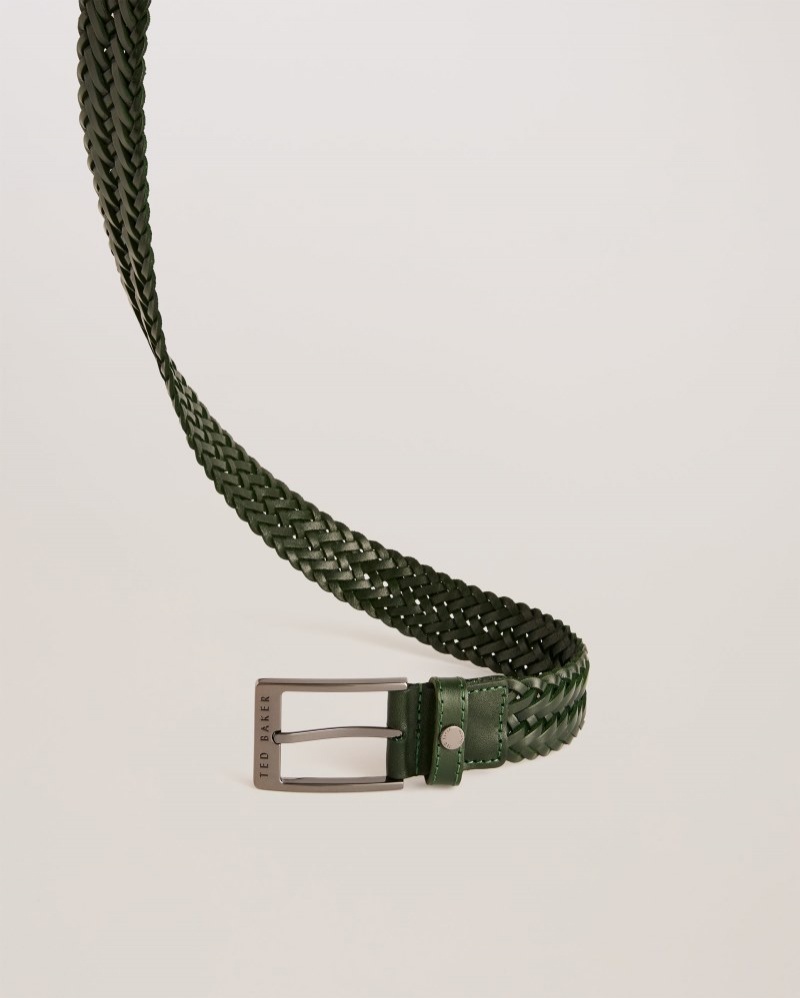 Green Men's Ted Baker Braidie Braided Leather Belt Price In India | R2M-8183