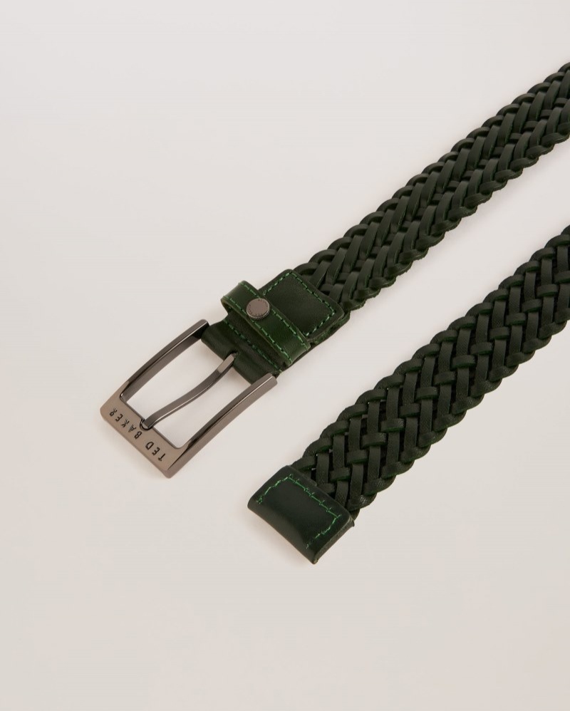 Green Men's Ted Baker Braidie Braided Leather Belt Price In India | R2M-8183