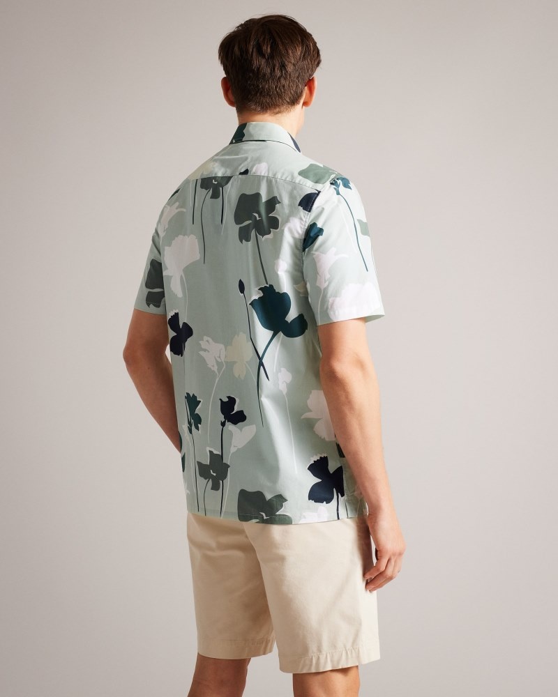 Green Men's Ted Baker Rossvil SS Colourful Silhouette Print Shirt Price In India | B6G-3205