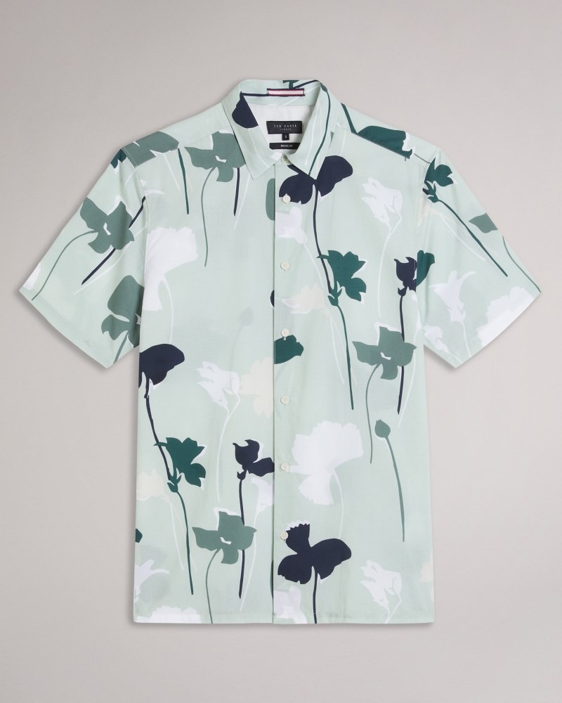 Green Men's Ted Baker Rossvil SS Colourful Silhouette Print Shirt Price In India | B6G-3205