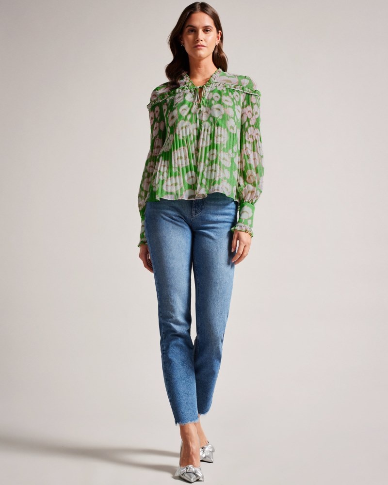 Green Women's Ted Baker Ellerie Swing Blouse with Blouson Sleeve Blouse Price In India | A6R-0418