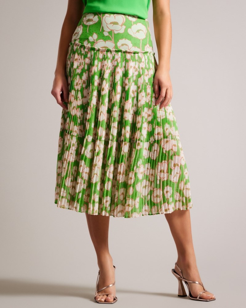 Green Women's Ted Baker Maryin Printed Pleated Skirt Price In India | W8C-1870