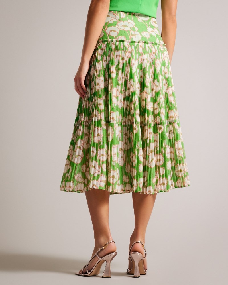 Green Women's Ted Baker Maryin Printed Pleated Skirt Price In India | W8C-1870