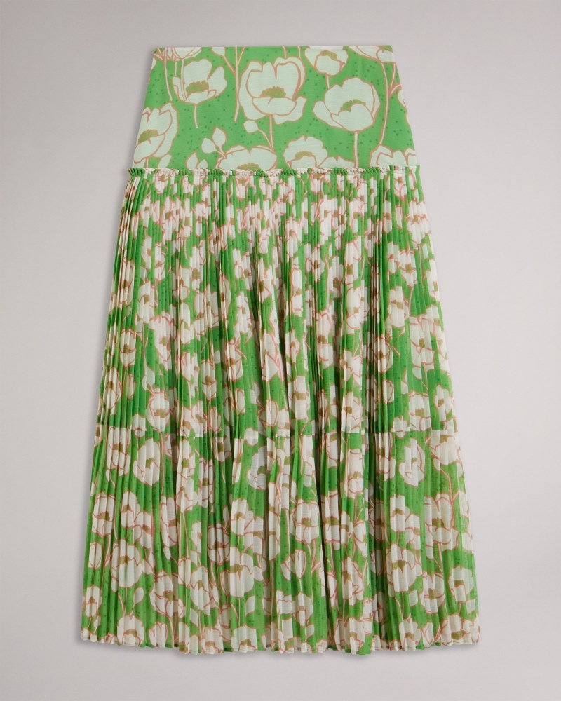 Green Women's Ted Baker Maryin Printed Pleated Skirt Price In India | W8C-1870