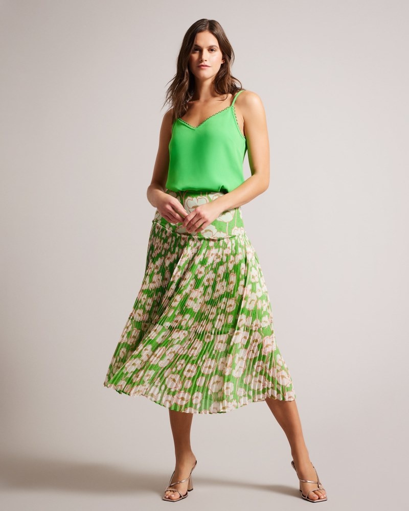 Green Women\'s Ted Baker Maryin Printed Pleated Skirt Price In India | W8C-1870