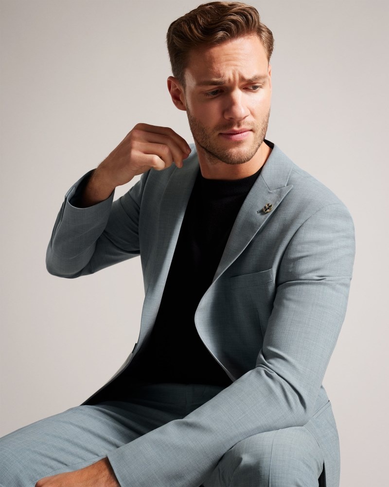 Grey Men's Ted Baker Benonjs Seafoam Sharkskin Jacket Suits Price In India | S4C-3955