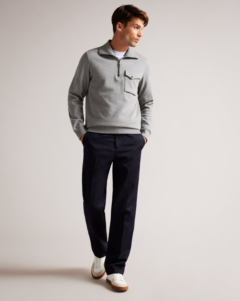 Grey Men's Ted Baker Ecos LS Regular Zip Funnel Neck Sweaters Price In India | F4U-7673