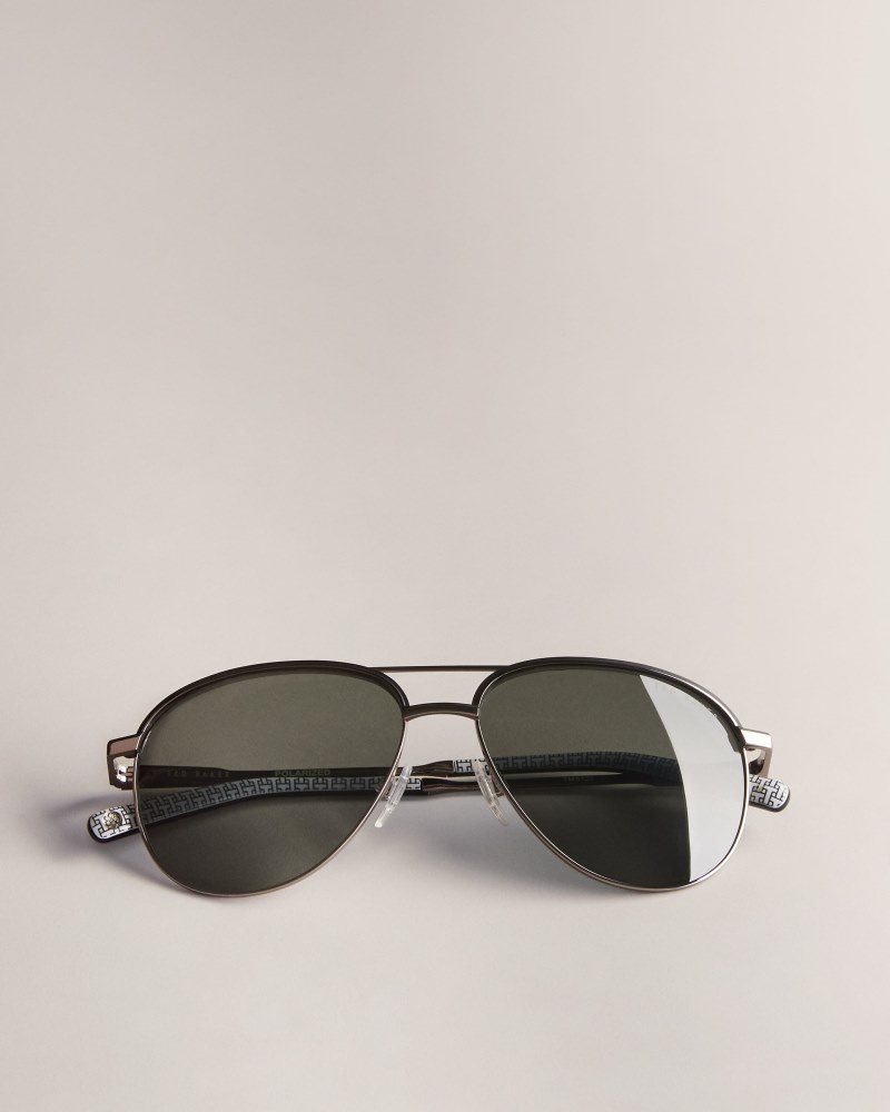 Grey Men\'s Ted Baker Greyavi Metal Aviator Sunglasses Price In India | G8W-8884