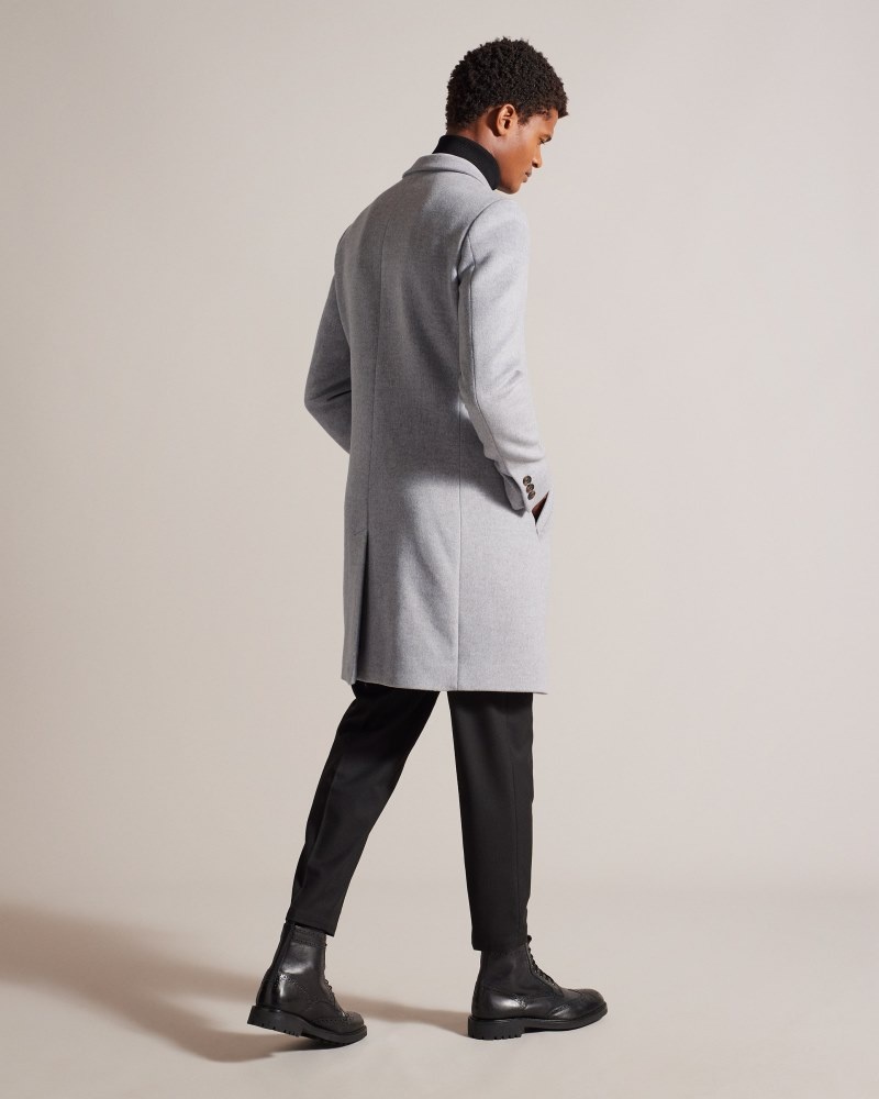 Grey Men's Ted Baker Rueby Wool Blend City Coat Price In India | W8J-7573