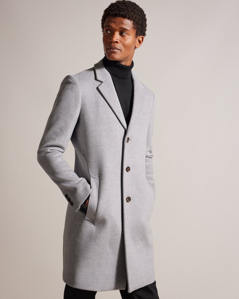 Grey Men\'s Ted Baker Rueby Wool Blend City Coat Price In India | W8J-7573