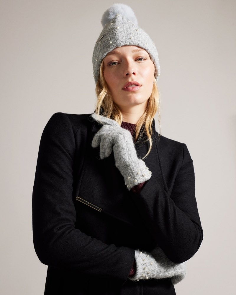 Grey Women's Ted Baker Kerriie Bobble Hat And Glove Gift Set Hats Price In India | Q6E-0509