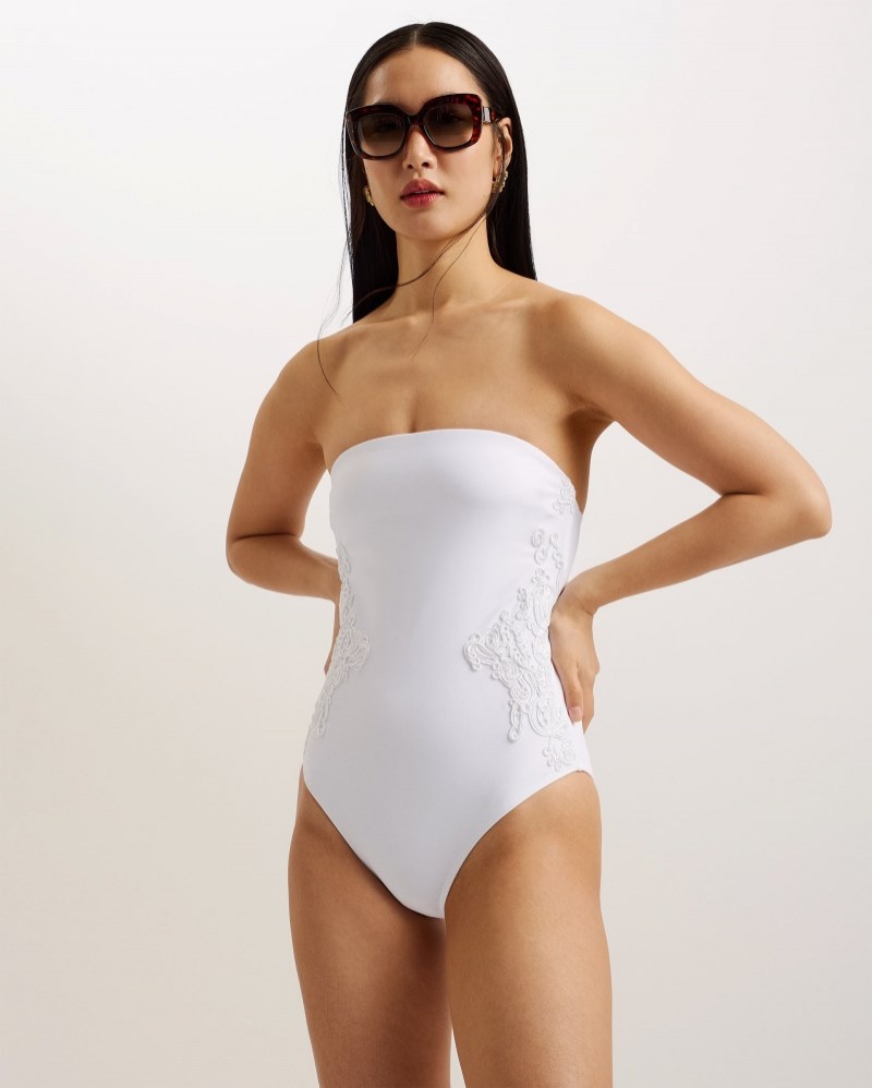 Ivory Women's Ted Baker Adyann Embroidered Swimsuit Price In India | V1W-4493