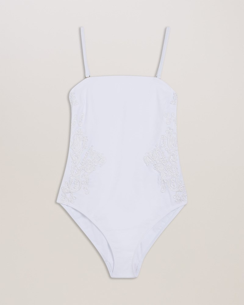 Ivory Women's Ted Baker Adyann Embroidered Swimsuit Price In India | V1W-4493