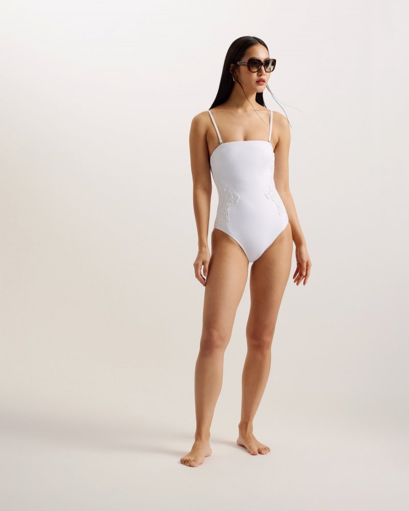 Ivory Women\'s Ted Baker Adyann Embroidered Swimsuit Price In India | V1W-4493