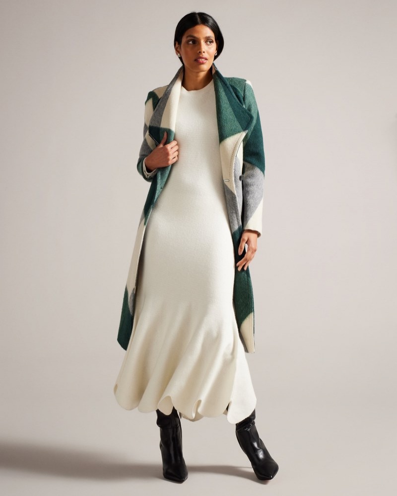 Ivory Women's Ted Baker Rosetei Midi Wrap Coat Price In India | A5W-2094