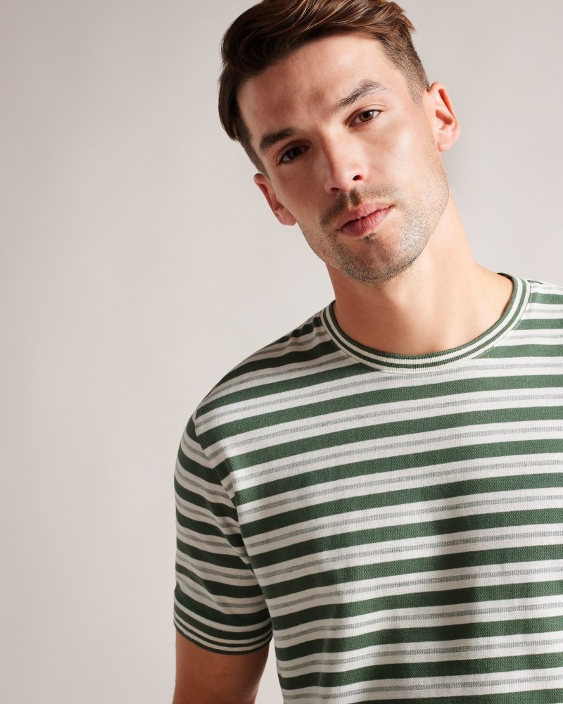 Khaki Men's Ted Baker Vadell SS Regular Fit Striped Tshirt Price In India | I7R-6686