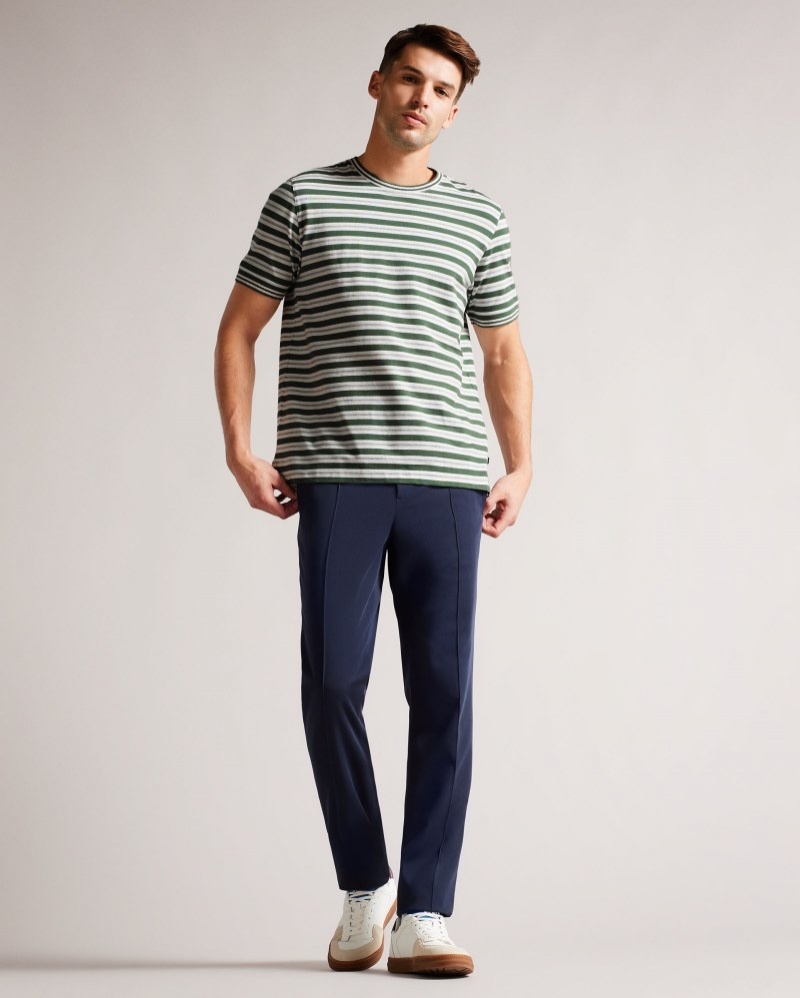 Khaki Men's Ted Baker Vadell SS Regular Fit Striped Tshirt Price In India | I7R-6686