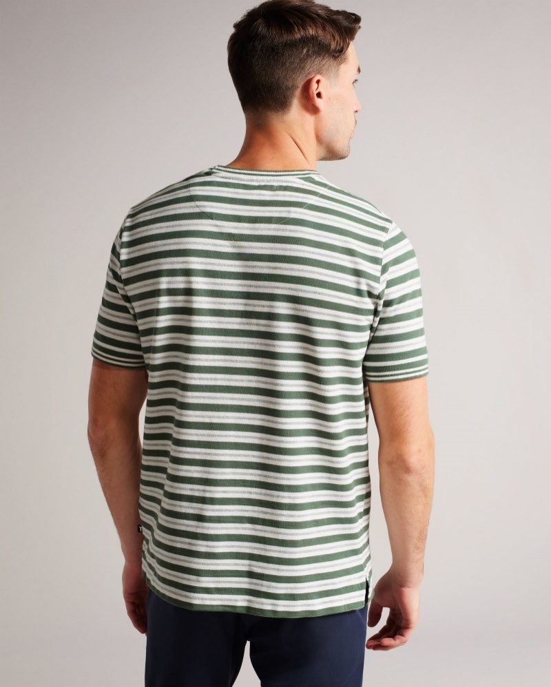 Khaki Men's Ted Baker Vadell SS Regular Fit Striped Tshirt Price In India | I7R-6686