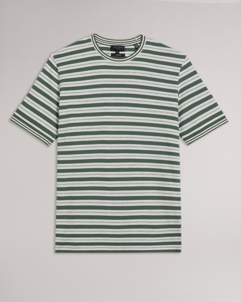 Khaki Men's Ted Baker Vadell SS Regular Fit Striped Tshirt Price In India | I7R-6686