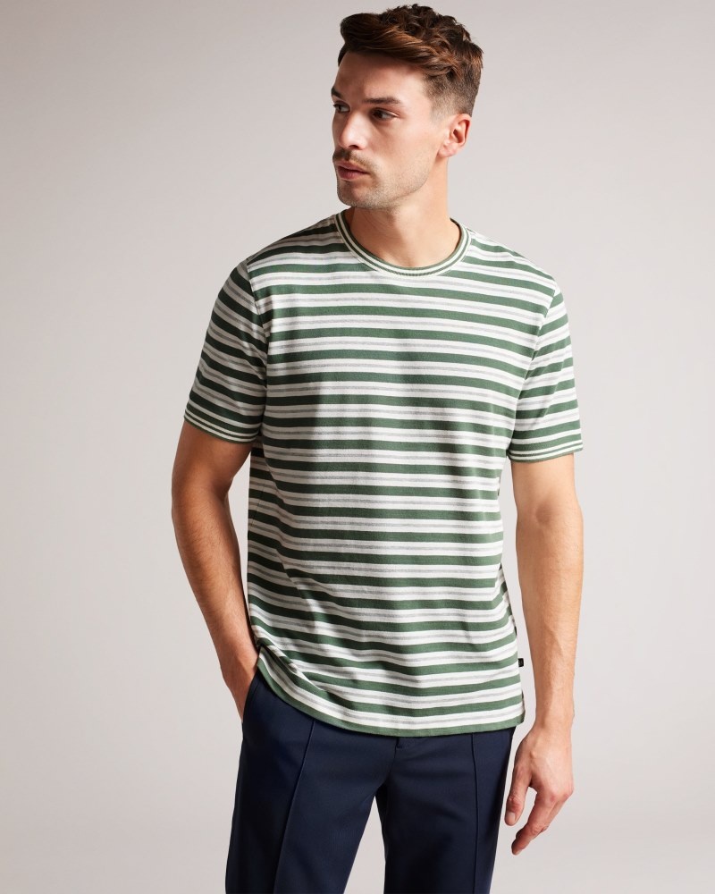 Khaki Men\'s Ted Baker Vadell SS Regular Fit Striped Tshirt Price In India | I7R-6686