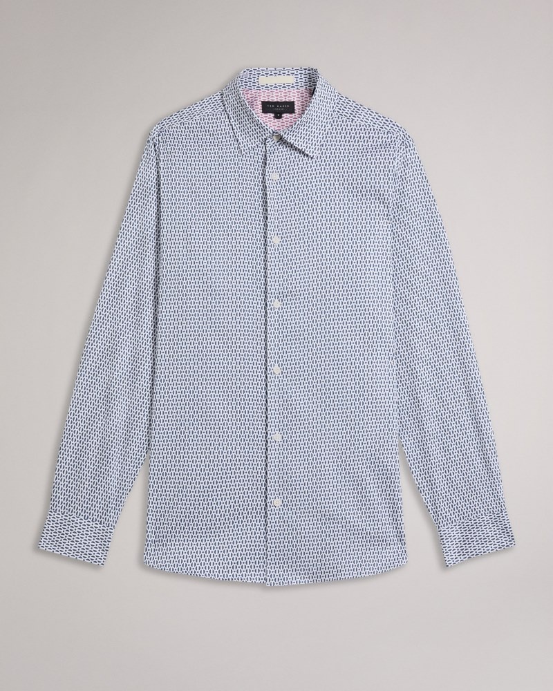 Light Blue Men's Ted Baker Conifur LS Circle Geo Printed Shirt Price In India | I9I-2816