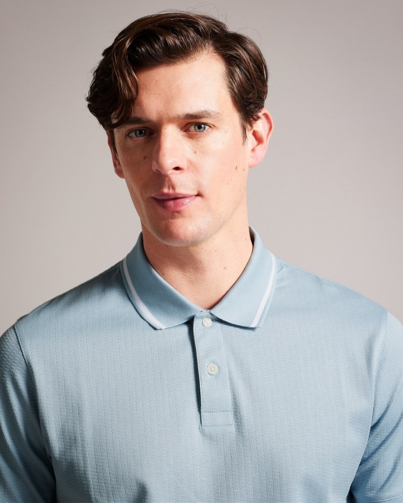 Light Blue Men's Ted Baker Erwen SS Regular Textured Polo Shirt Price In India | V0L-8253