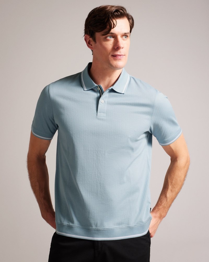 Light Blue Men's Ted Baker Erwen SS Regular Textured Polo Shirt Price In India | V0L-8253