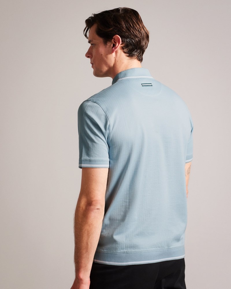 Light Blue Men's Ted Baker Erwen SS Regular Textured Polo Shirt Price In India | V0L-8253