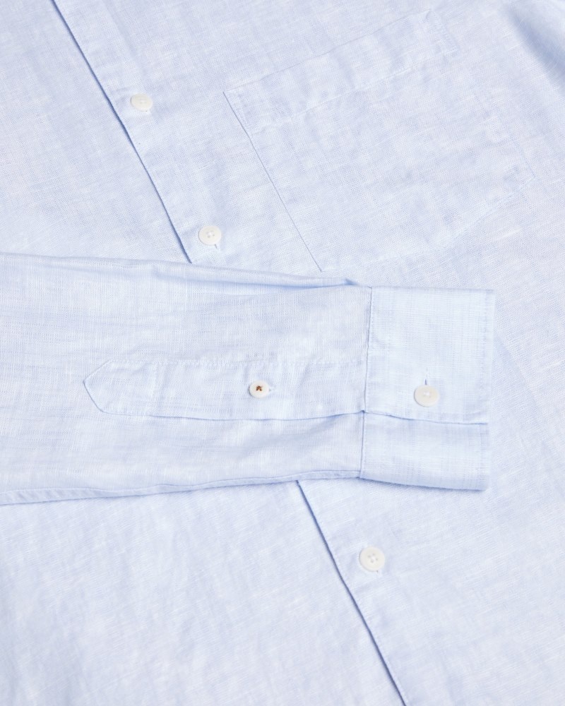 Light Blue Men's Ted Baker Kingwel Long Sleeve Linen Shirt Price In India | Y3O-9395