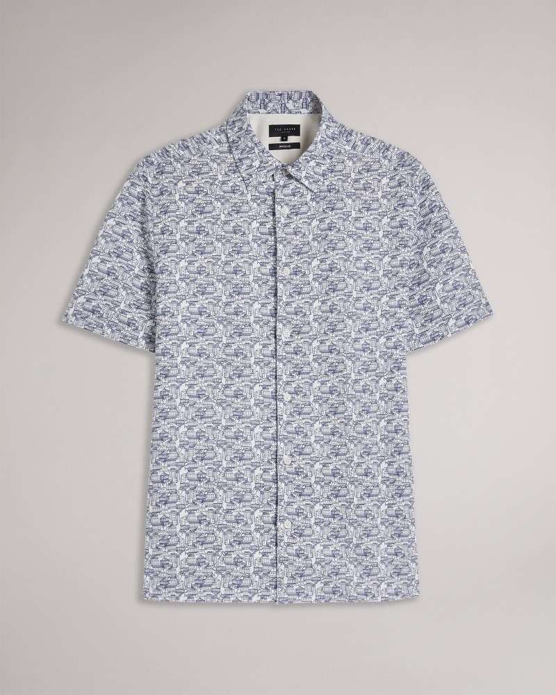 Light Blue Men's Ted Baker Laghy SS Regular Green House Shirt Price In India | S2L-3490