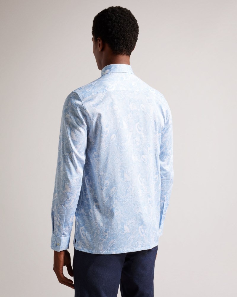 Light Blue Men's Ted Baker Mullen LS Hand Drawn Bird Print Shirt Price In India | I5W-1955