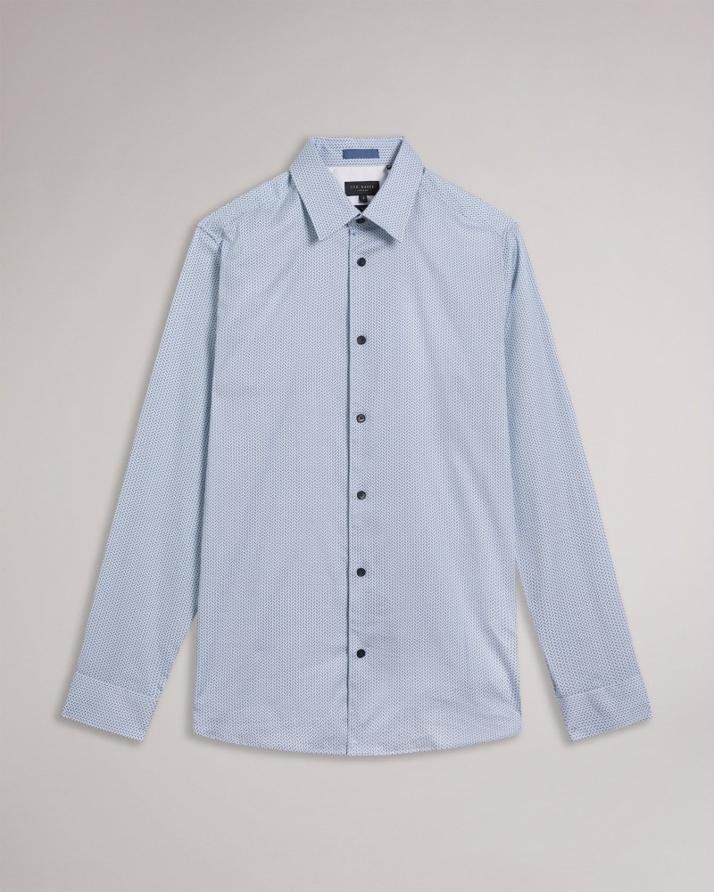 Light Blue Men's Ted Baker Wanson LS Herringbone Geo Shirt Price In India | B9R-5397