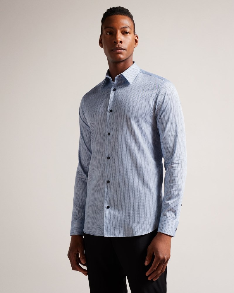 Light Blue Men\'s Ted Baker Wanson LS Herringbone Geo Shirt Price In India | B9R-5397