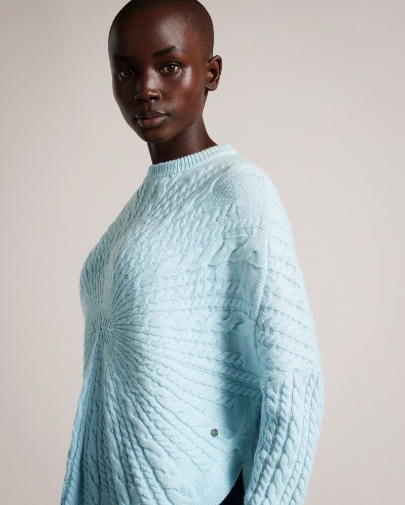 Light Blue Women's Ted Baker Kimila Circular Cable Knit Sweater Price In India | M2C-7114