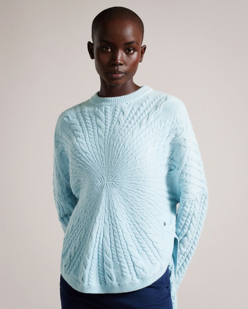 Light Blue Women\'s Ted Baker Kimila Circular Cable Knit Sweater Price In India | M2C-7114