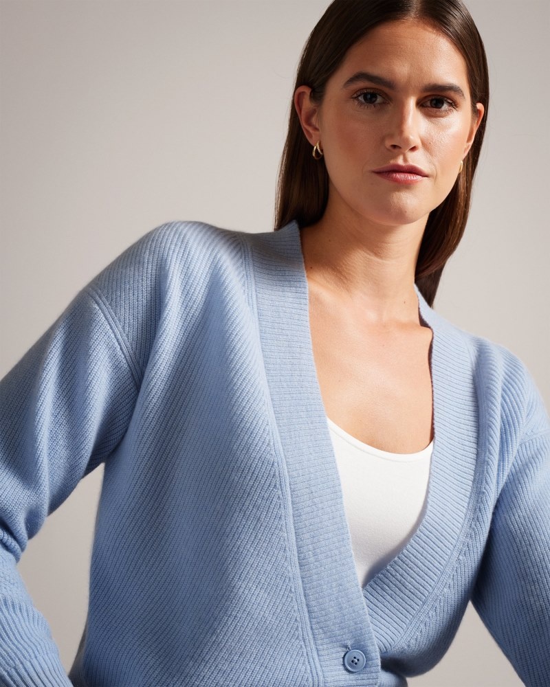 Light Blue Women's Ted Baker Marilo Easy Fit Knitted Cardigan Price In India | F0M-1583