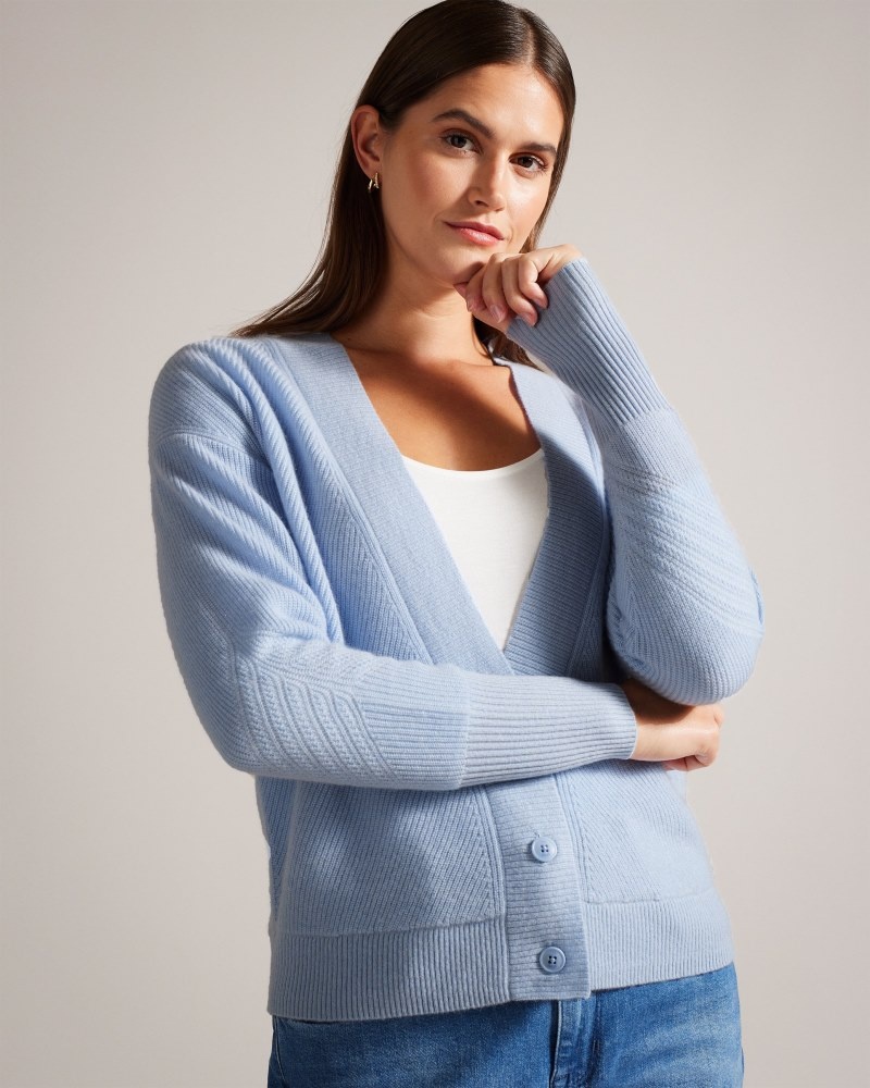 Light Blue Women\'s Ted Baker Marilo Easy Fit Knitted Cardigan Price In India | F0M-1583