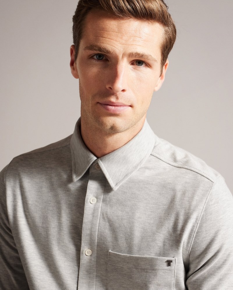 Light Grey Men's Ted Baker Leyland LS Cotton Jersey Shirt Price In India | L3Z-5070