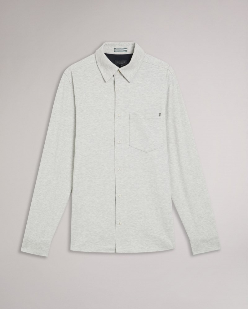 Light Grey Men's Ted Baker Leyland LS Cotton Jersey Shirt Price In India | L3Z-5070