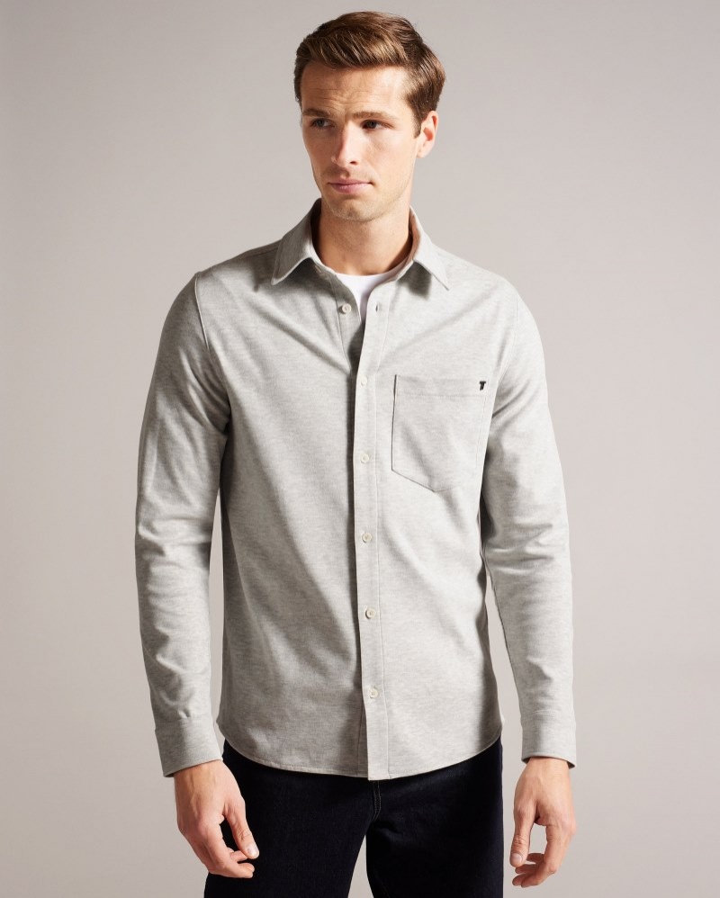 Light Grey Men\'s Ted Baker Leyland LS Cotton Jersey Shirt Price In India | L3Z-5070