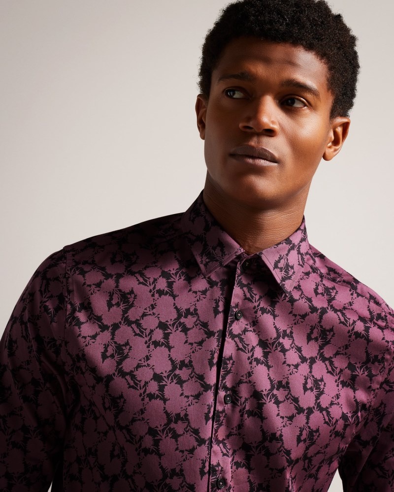 Maroon Men's Ted Baker Comlee LS Floral Print Shirt Price In India | Z1N-3114