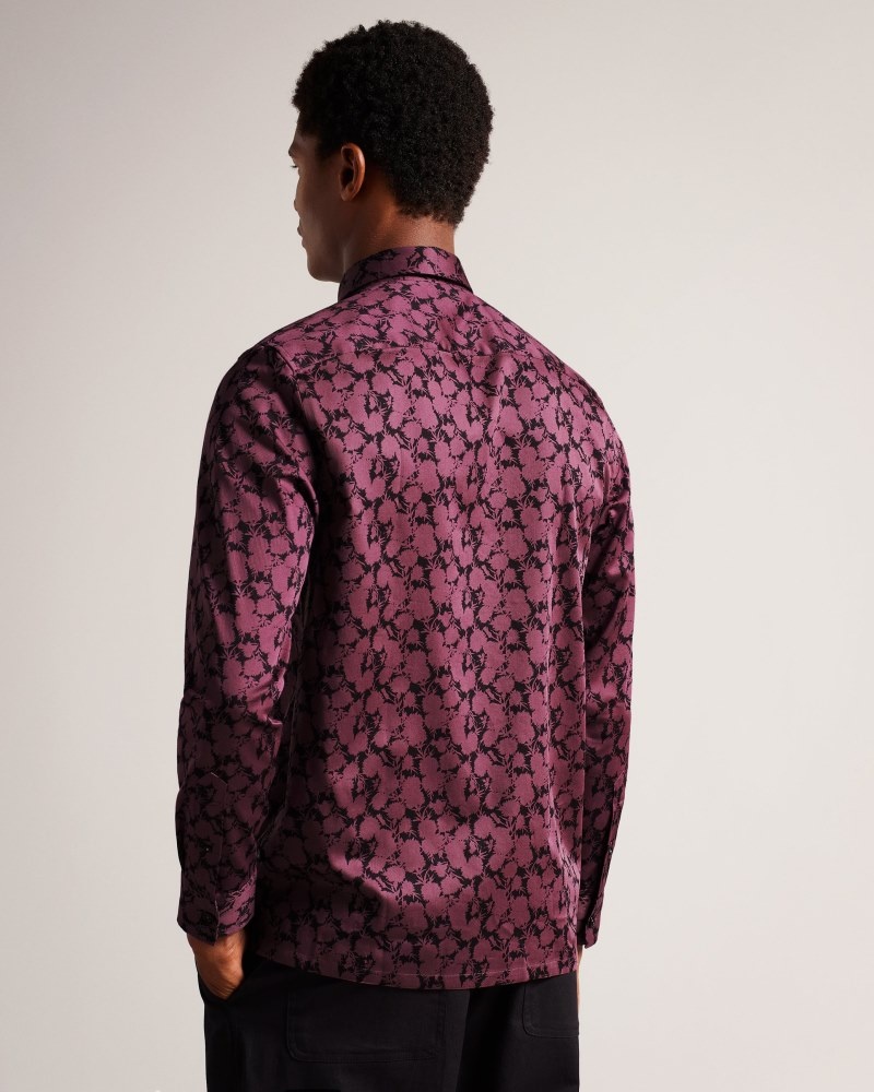 Maroon Men's Ted Baker Comlee LS Floral Print Shirt Price In India | Z1N-3114