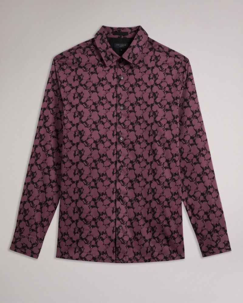 Maroon Men's Ted Baker Comlee LS Floral Print Shirt Price In India | Z1N-3114