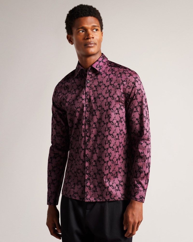 Maroon Men\'s Ted Baker Comlee LS Floral Print Shirt Price In India | Z1N-3114